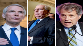 Republican Senator Rob Portman of Ohio, Senate Majority Leader Mitch McConnell of Kentucky, and Democratic Senator Sherrod Brown of Ohio.