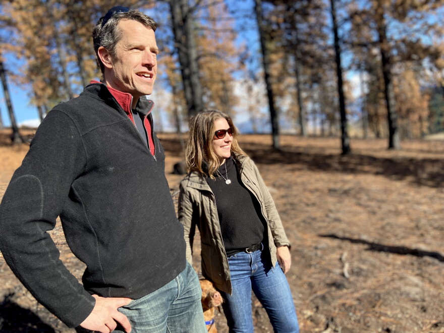  Peter and Shannon Polson with their dog, Bonnie. For six years, the Polsons thinned trees, chopped off limbs, and built a home resistant to fire to prepare their property for when the flames would come.