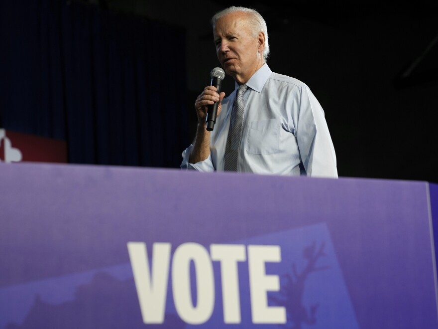 President Joe Biden speaks during a campaign rally at Bowie State University in Bowie, Md., Nov. 7, 2022.