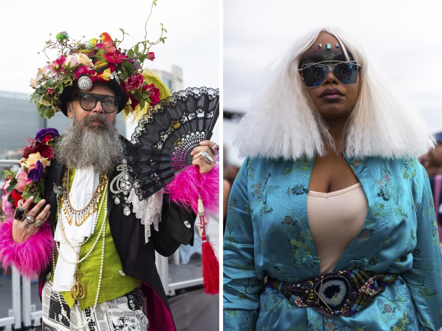 Emperor XX Vanity Society (left) and Elektra City attend Wigstock. The performance roster included<em> RuPaul's Drag</em> <em>Race </em>royalty<em>,</em> like Sharon Needles, Del Rio, Alaska, Bob the Drag Queen and Jinkx Monsoon.