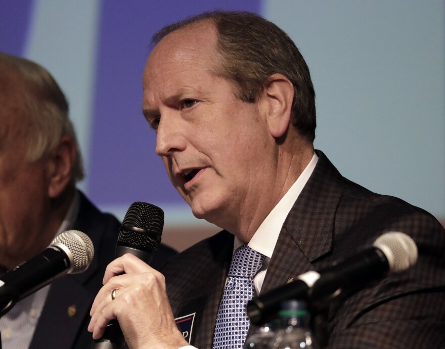 Dan Bishop answers a question during a debate among Republican candidates for the 9th congressional district in Monroe, N.C., Tuesday, May 7, 2019.
