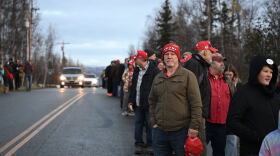 Hundreds of people lined up hours early for President Trump's midterm rally in Wasilla on Oct. 13, 2026.