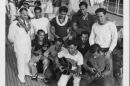 Left to right: William T. Miller, Superintendent of airways, U.S. Dept. of Commerces Bureau of Aeronautics; Luther Waiwaiole, William Yomes, Solomon Kalama, Georger Kahanu. Sitting l-r: Henry Mahikoa, James Carroll, Henry Ohumukini, Joseph Kim, Alex Kahapea