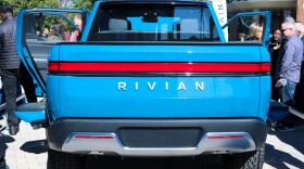 A blue version of Rivian's R1T pickup was on display in Uptown Normal in October.