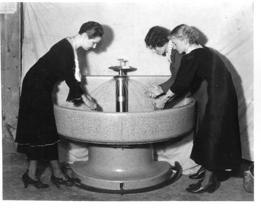 Inventor Harry Bradley came up with the idea for the Washfountain after realizing the amount of time workers had to wait in line to wash their hands. He created the group handwashing concept to save time and keep workers on the shop floor.