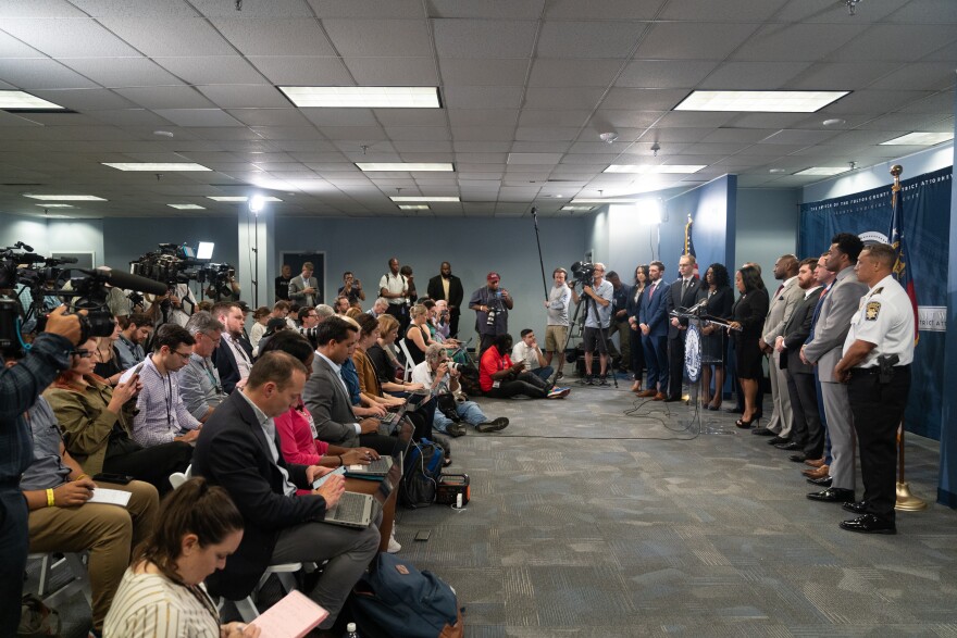 Fulton County District Attorney Fani Willis speaks during a news conference in Atlanta on Monday.