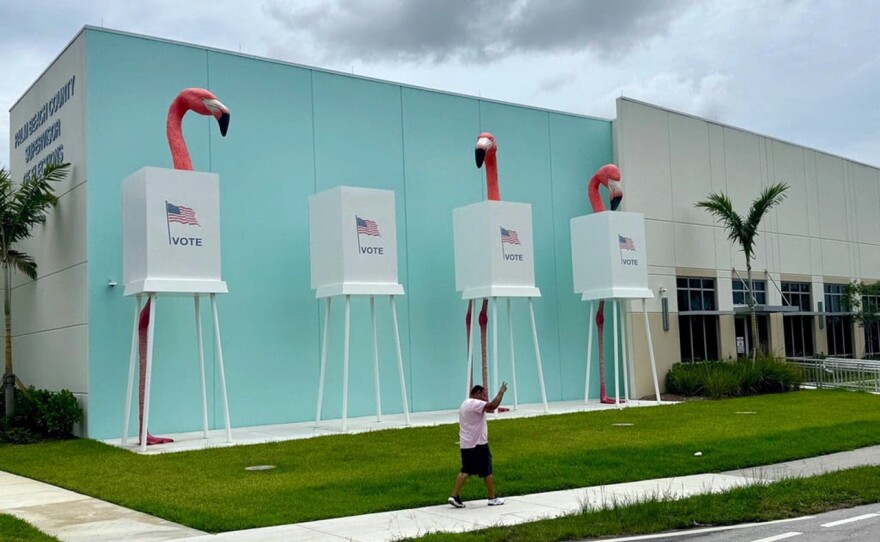 "VOTE!" at the new headquarters of the Palm Beach County Supervisor of Elections.