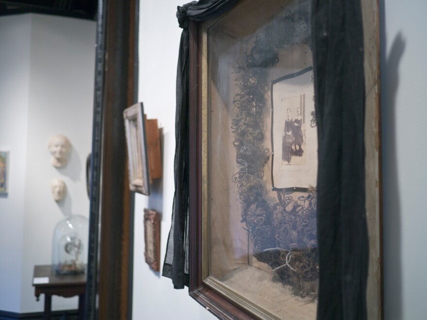 This shadowbox, which features a floral wreath of human hair, is also part of the museum's "Art of Mourning" exhibition.