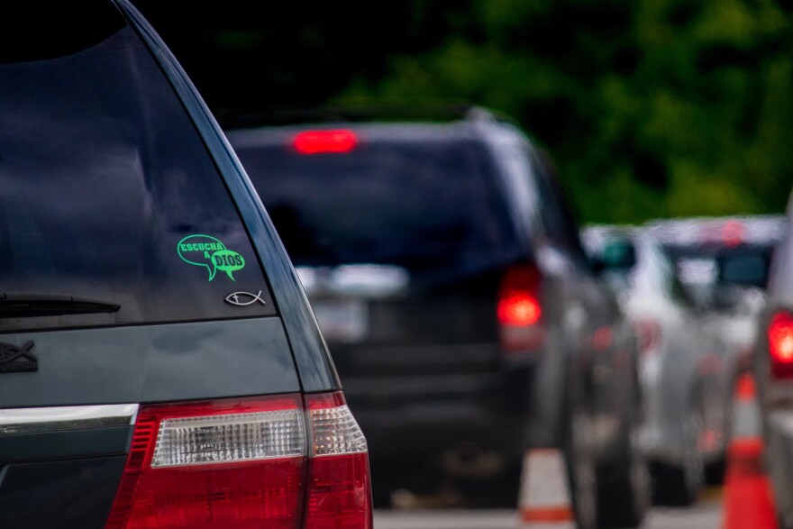 A drive-thru line at a free COVID-19 testing event at Mecklenburg County's Valerie C. Woodard Center on June 27, 2020.