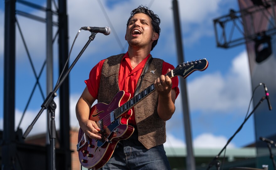 Jeremie Albino sings during Grand Rapids Riverfest on Sept. 6, 2025.