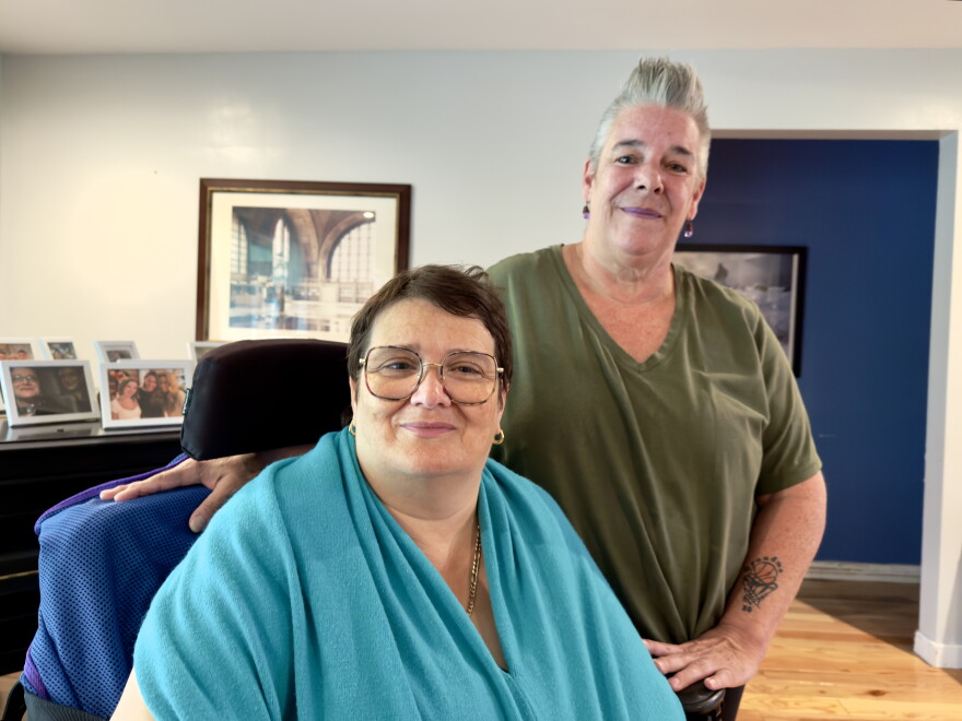 Andrea Rodriquez (front left) and Ingeri Eaton (back right) at Rodriquez's home in Buffalo, New York on September 21, 2026. Rodriquez, a Consumer Directed Personal Assistance Program (CDPAP) consumer is supportive of Eaton, her worker and friend, taking part in 1199 SEIU's unionization efforts.