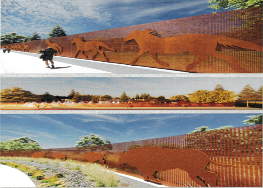 A rendering of the steel fence of the Morning Star American Indian Village.