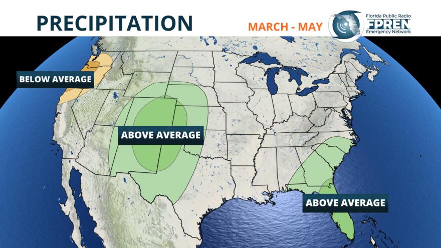 NOAA seasonal precipitation forecast for the spring issued January 17, 2019.