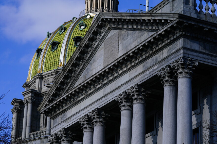 Shown is the Pennsylvania Capitol in Harrisburg, Pa., Tuesday, Feb. 8, 2022. (AP Photo/Matt Rourke)