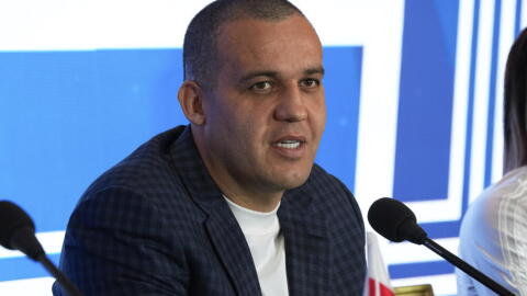 The Russian president of the International Boxing Association, Umar Kremlev, gives a press conference, in Paris, Thursday, Nov. 16, 2023. (Michel Euler/AP)
