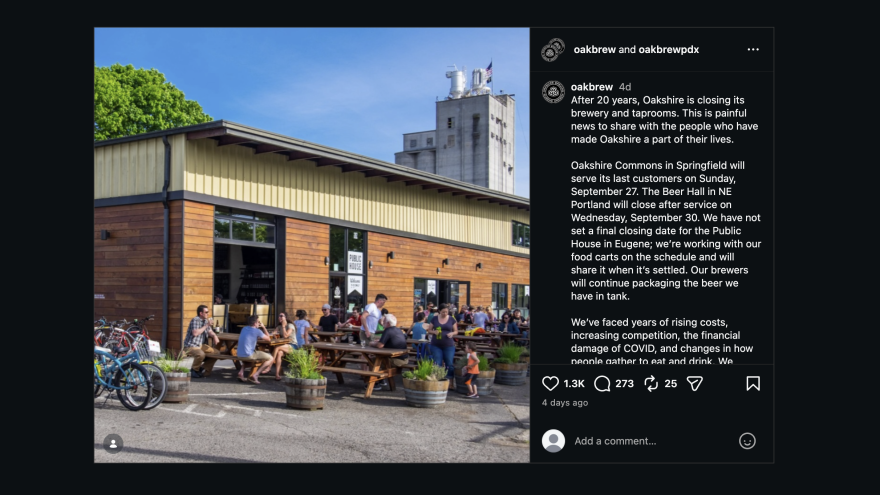 Oakshire Brewing Company announced its pending closure on social media.