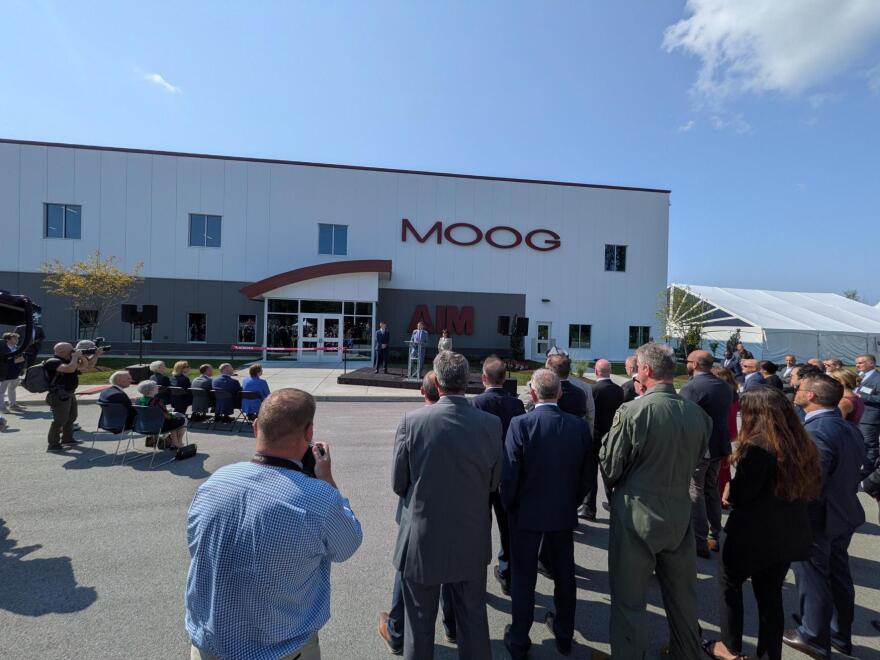 Company leaders and dignitaries cut the ribbon on the new $150 million Advanced Integrated Manufacturing facility at Moog's headquarters in Elma on Friday.