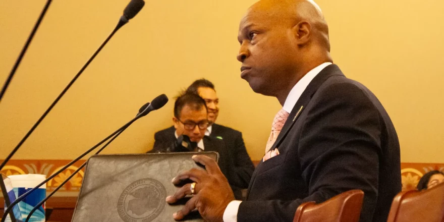 House Speaker Emanuel “Chris” Welch presents his bill to limit where federal immigration centers can be placed in Illinois to a House committee on Wednesday, March 25, 2026.