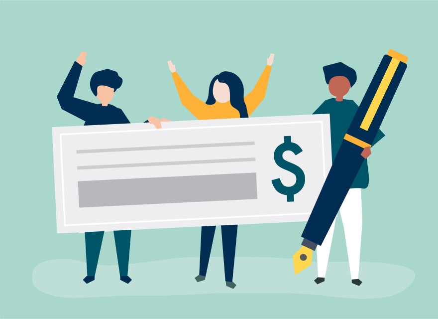 People with a cheque and a pen