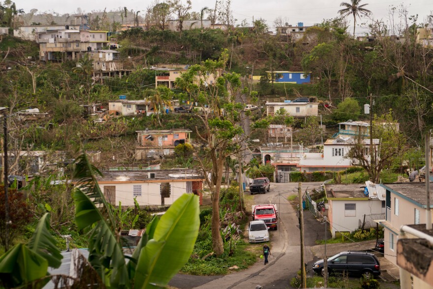 Homes in the Seburuquillo neighborhood of Lares remain heavily damaged nearly one month after Hurricane Maria.