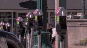 Vandalized parking meters in downtown Bloomington.