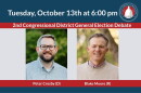 Tuesday, October 13th at 6 p.m. 2nd Congressional District General Election Debate. Peter Crosby (D), Blake Moore (R).