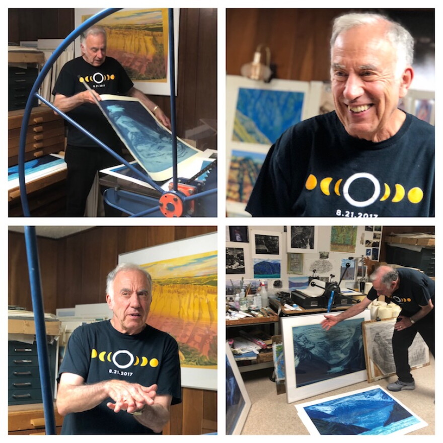 Artist Greg Pfarr preparing for his solo show in the Governor's Office in 2019