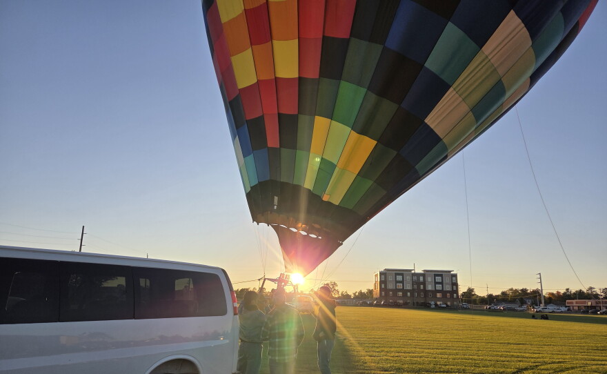 Brian Rohr leads a crew of his hot air balloon staffers and Bemidji State students to set up the 80-foot balloon on campus on Sept. 22, 2026.