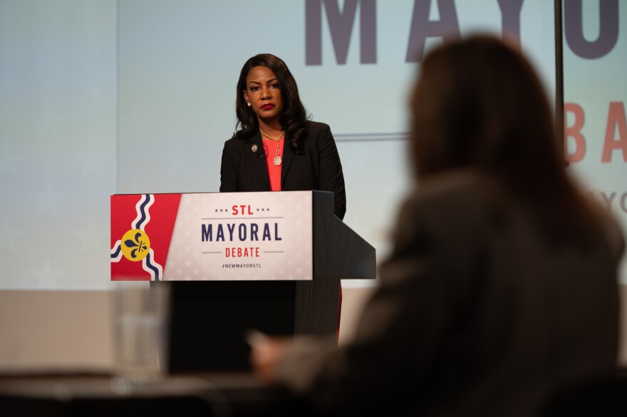St. Louis Mayoral candidate Tishaura Jones on Tuesday, March 30, 2021 participated in a debate against Cara Spencer (not pictured) hosted by St. Louis Public Radio, Nine PBS, 5 On Your Side and the St. Louis American.