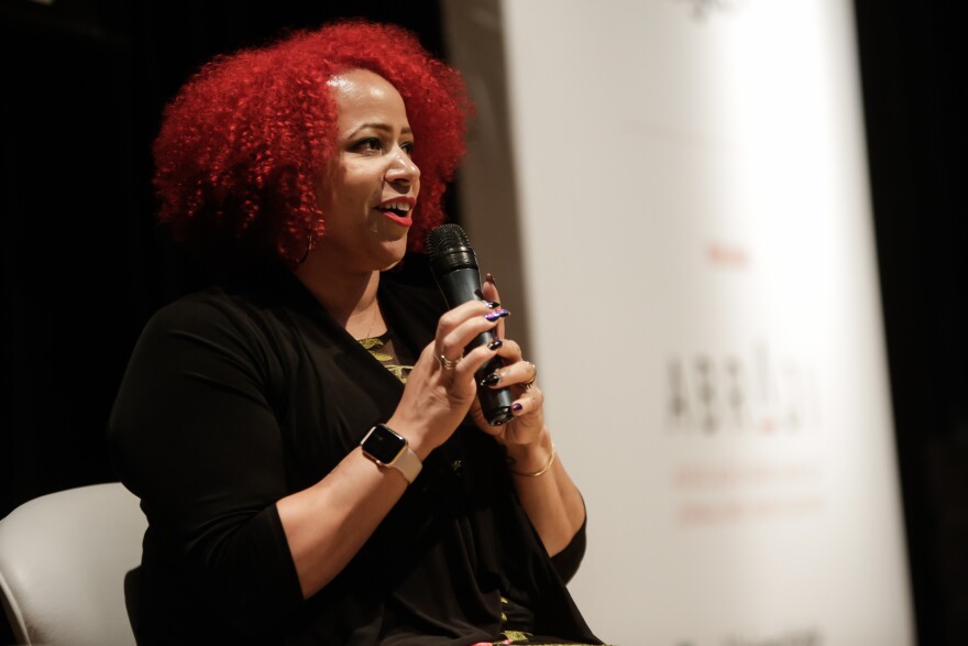 Journalist Nikole-Hannah Jones is seen speaking in 2018.