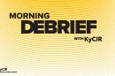 A yellow logo for KyCIR's Morning Debrief event series.