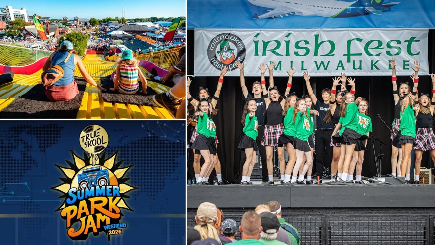 (Clockwise from top left) Wisconsin State Fair, Irish Fest and the True Skool Summer Park Jam.