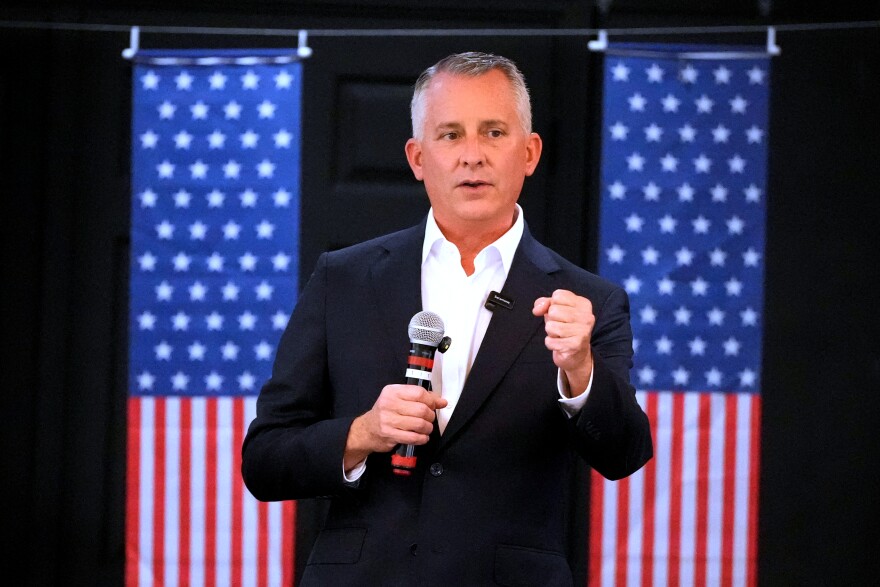 Florida Democratic gubernatorial candidate David Jolly, speaks during a town hall meeting, Saturday, Aug. 8, 2026, in Leesburg, Fla.