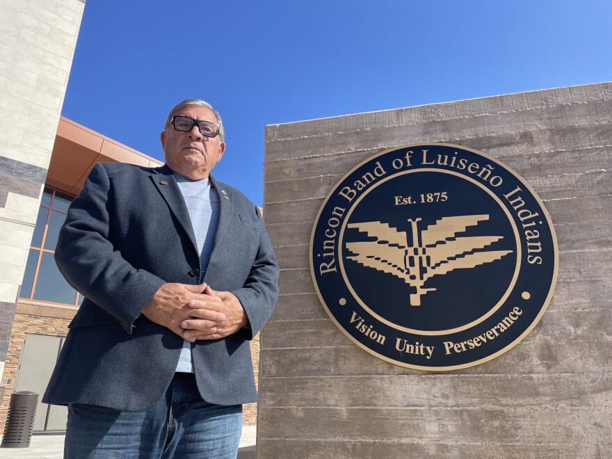 Bo Mazzetti, chair of the Rincon Band of Luiseño Indians in San Diego, California, stands outside the tribe’s government center.