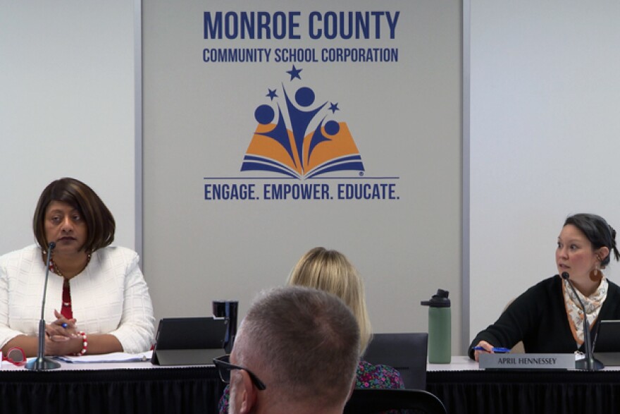 Markay Winston and April Hennessey at Tuesday night's MCCSC meeting.