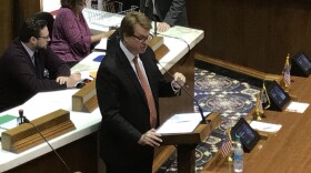 House Minority Leader Rep. Phil GiaQuinta (D-Fort Wayne) gives a floor speech on the 2019 session's opening day.