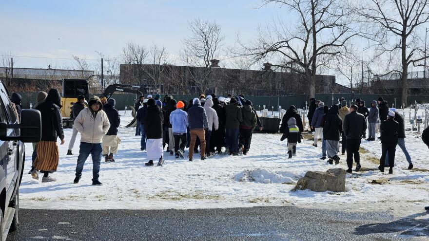 Mourners gather for the traditional Islamic burial of Nurul Amin Shah Alam at Masjid Zakariya Cemetery in Buffalo February 26, 2026.