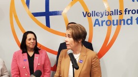 Gov. Maura Healey and Lt. Gov. Kim Driscoll made stops in Western Massachusetts on Feb. 17, 2026. Here they are pictured at the International Volleyball Hall of Fame in Holyoke.