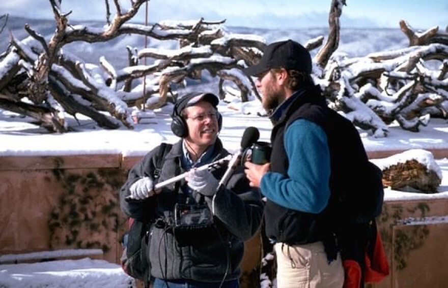 When biologists prepared the first release into the wild of captive California Condors near the Grand Canyon in Arizona in 1999, Berkes was there. Here he interviews condor caretaker Sean Farry after quietly observing the condors from a hidden blind atop a mesa in the Vermillion Cliffs.
