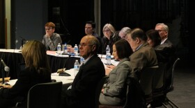 The University of Alaska's Board of Regents, as well as officials from UAA, listen to public testimony from students affected by UAA's loss of accreditation for its education department. (Photo by Wesley Early, Alaska Public Media - Anchorage)