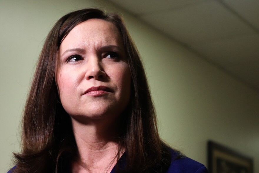 Florida Attorney General Ashley Moody answers questions from reporters after her speech at the AP Florida Legislative Planning Session in Tallahassee, Fla., Tuesday, October 29, 2019. (Cheyce Batchelor/Fresh Take Florida)