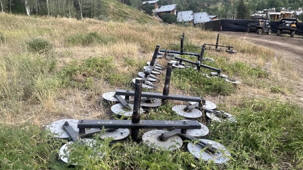 Equipment from the 55-year-old Lift 1A sits on the hill above South Aspen Street on Wednesday. The Aspen Skiing Co. started removing the lift in late July, in anticipation of major redevelopment in the Lift One corridor that will eventually bring a new lift to the site.