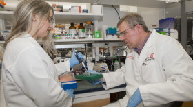 University of Cincinnati professor Ken Greis (right) says an existing drug may be effective in the fight against certain leukemias.