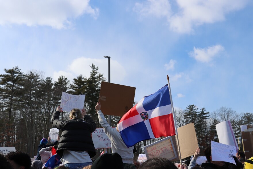 Students from Nashua High North and Nashua High South at a walkout to protest ICE.