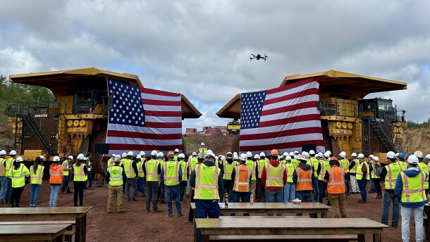A large crowd gathers at the Mesabi Metallics mine near Nashwauk to hear remarks from federal officials on Sept. 17, 2026.