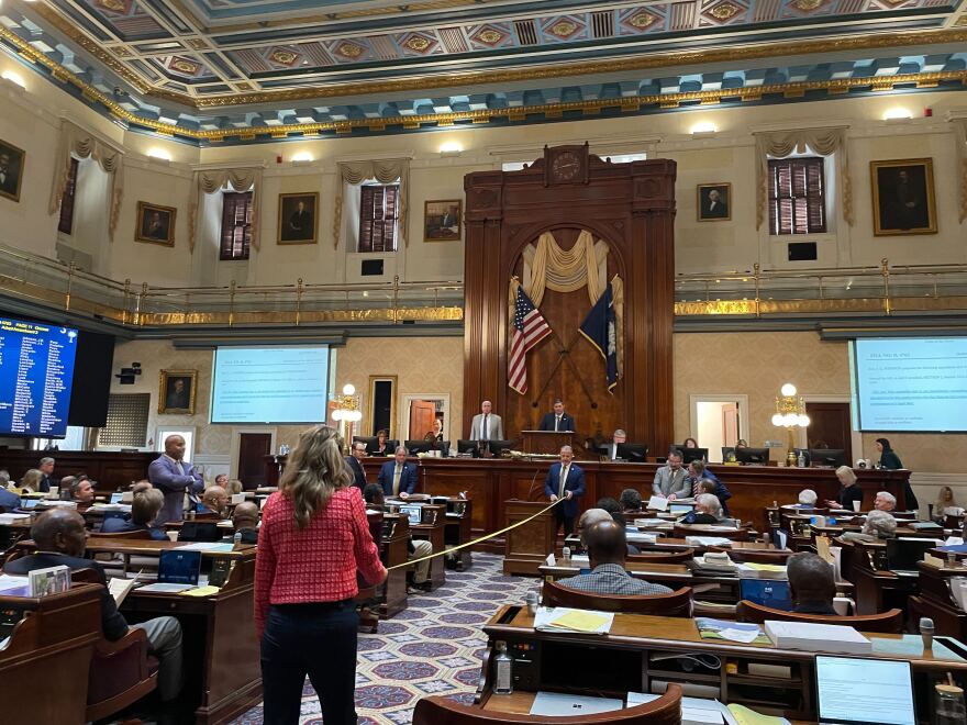 S.C. Rep. Chris Wooten, R-Lexington, and Rep. Melissa Oremus, R-Aiken, show 25-feet with a tape measure during a debate on Wednesday, March 4, 2026, over creating a buffer zone between law enforcement and first responders and the public, known as the HALO Act.