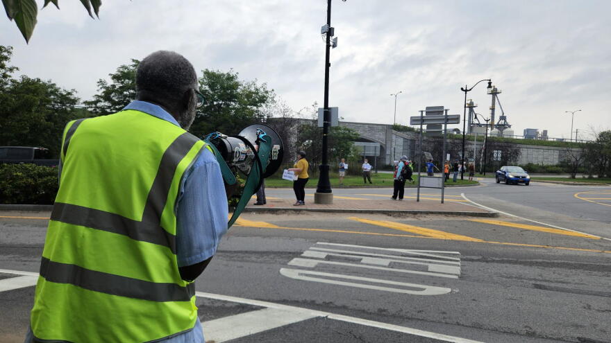 Community members protest a career Expo for ICE held Tuesday in Buffalo.