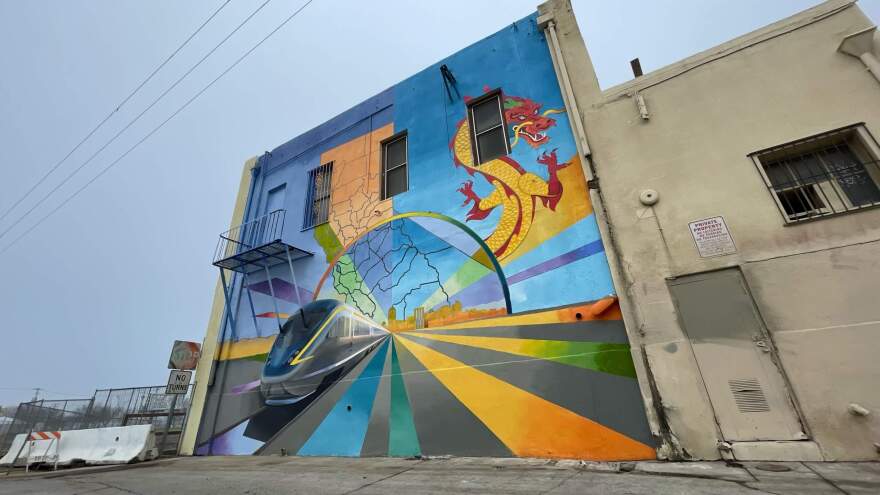 The new mural depicts the future of the Fresno Station and commemorates the city's historic Chinatown.