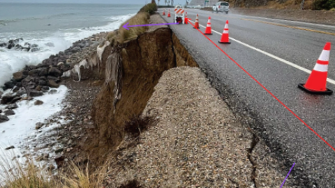 A section of the Pacific Coast Highway near Deer Creek Road in Ventura County damaged by the heavy waves which hit the coast around Labor Day.