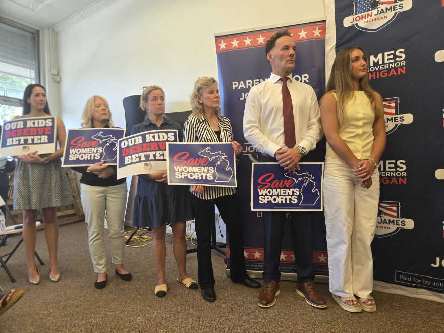 Supporters of John James stand at his press conference in metro Detroit Monday afternoon.